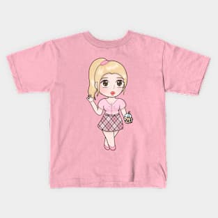 Cute chibi girl drinking boba Kids T-Shirt